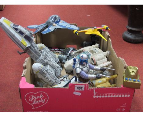 A Quantity of Modern Star Wars Themed Plastic Model Space Vehicles, many by Hasbro, playworn.
