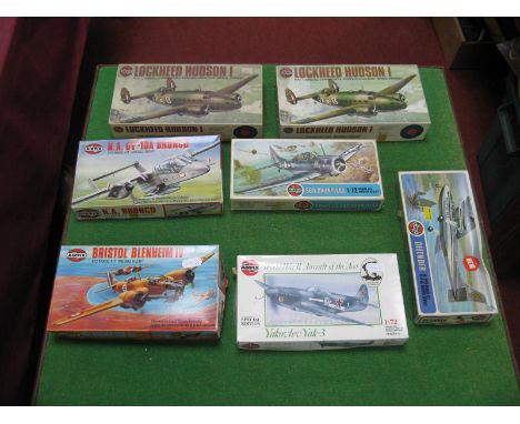 Seven Airfix 1:72nd Scale Plastic Model Military Aircraft Kits, including Lockheed Hudson I, Bristol Blenheim IV, some loose 