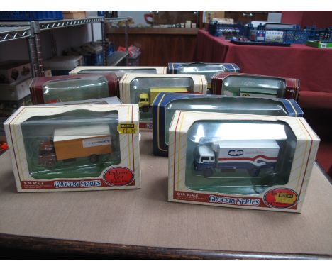 Nine 1:76th Scale Deicast Model Commercial Vehicles, by EFE, Gilbow to include Bedford TK box van, short 'Goldenlay', Bedford