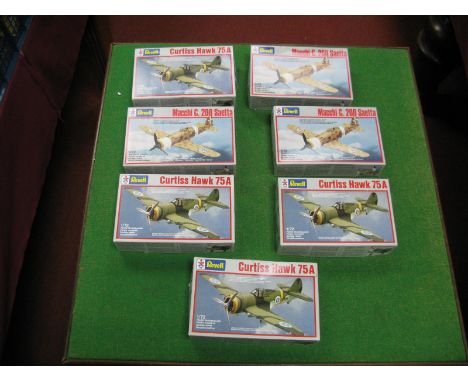 Seven Revell 1:72nd Scale Plastic Model Military Aircraft Kits, including Curtiss Hawk YSA (4) Macchi C.200 Seatta (3), some 