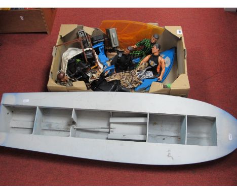 A Quantity of Modern Action Man Plastic Model Figures(5) and Accessories, including canoe, weapons, clothing, plus a model bo