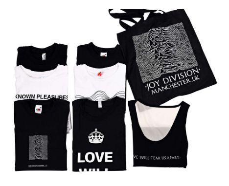 PETER HOOK &amp; THE LIGHT JOY DIVISION CLOTHING PACKAGE. Seven t-shirts and a Joy Division Manchester cloth bag. T-shirts to