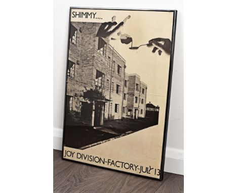 ORIGINAL JOY DIVISION 'SHIMMY' RUSSELL CLUB POSTER BY JON SAVAGE. Framed, to measure approx 44 x 62cm. Evidence of a centerfo