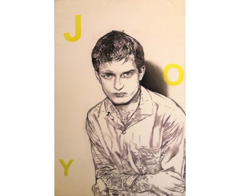 IAN CURTIS ORIGINAL HAND DRAWN ARTWORK ON CANVAS.   An impressive pen and ink drawing of Ian Curtis on a 24” x 35” canvas tha