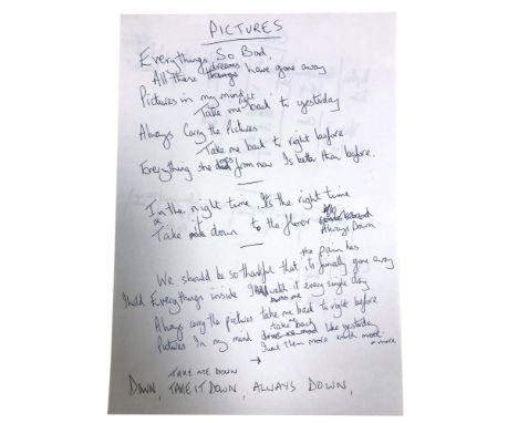 JOY DIVISION HANDWRITTEN &amp; SIGNED LYRICS. 3 sets of handwritten and signed lyrics as used by Hooky when performing JD tra