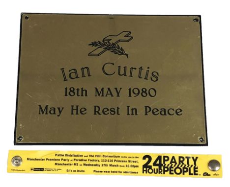 24 HOUR PARTY PEOPLE &amp; IAN CURTIS. A prop from the film 24 Hour Party People in the form of a nameplate from the coffin o