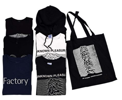 PETER HOOK &amp; THE LIGHT JOY DIVISION CLOTHING PACKAGE. Five t-shirts, a black Unknown Pleasures hoodie (M) and a black clo