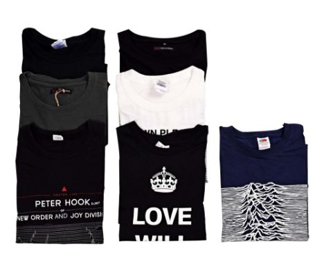 PETER HOOK &amp; THE LIGHT JOY DIVISION CLOTHING PACKAGE. Seven t-shirts to include blue UP (L), black LWTUA (M), white UP Ma