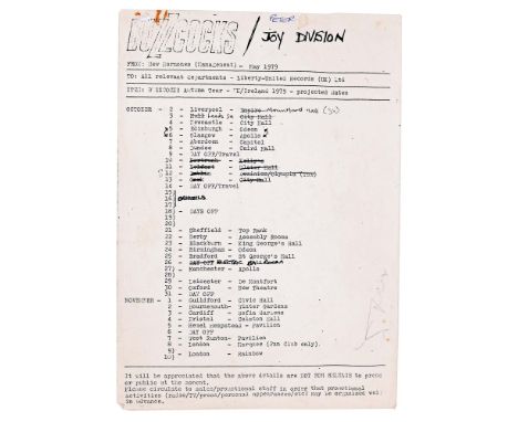 BUZZCOCKS AND JOY DIVISION TOUR OF AUTUMN 1979. To include gig schedule, tour itinerary and a copy of the Buzzcocks "A Differ