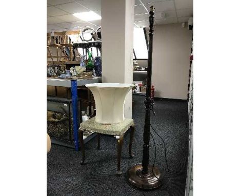 A walnut dressing table stool and standard lamp 