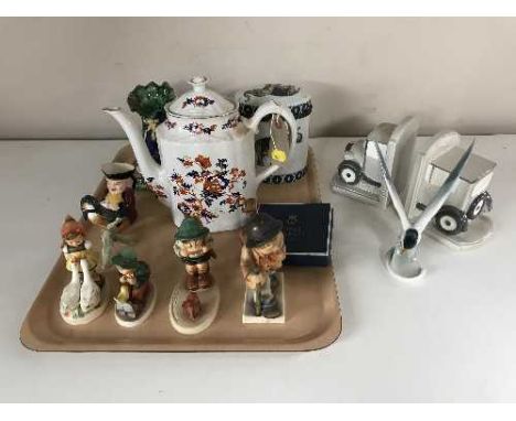 Four Hummel figures, pin dish, shoe ornament etc 