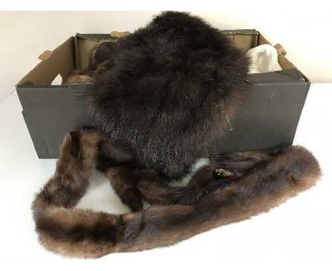 A box of quantity of vintage fur wraps and fox furs 