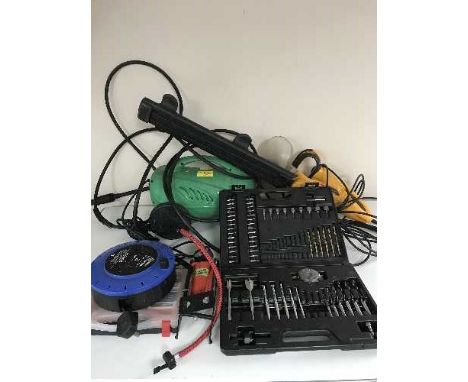 A McCulloch electric hedge trimmer, Challenge pressure washer, tools, extension lead etc