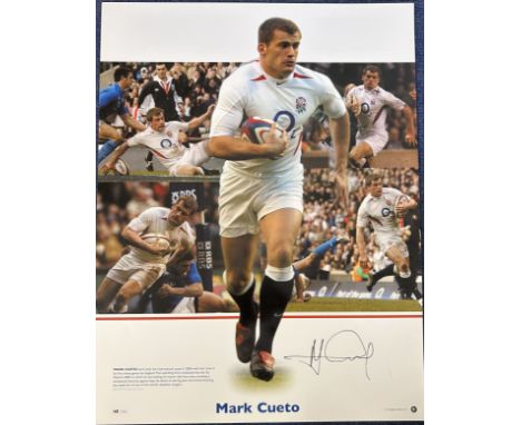 Rugby Union Mark Cueto signed Big Blue Tube 18x14 montage print limited edition 48/500. Good condition. All autographs come w
