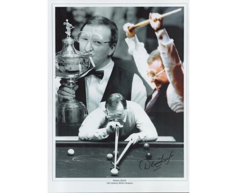 Snooker Dennis Taylor signed 16x12 colourised montage print pictured during the 1985 World Championship Final. Good condition