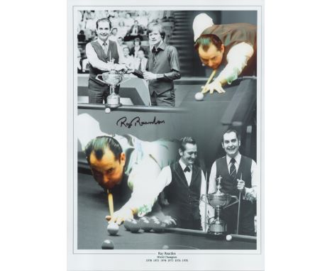 Snooker Ray Reardon signed 16x12 colourised montage print pictured through the years at the World Championship. Good conditio