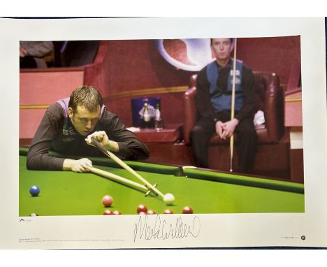 Snooker Mark Williams signed Legends series Big Blue Tube 23x16 Big Blue Tube print pictured in action during the 2003 World 