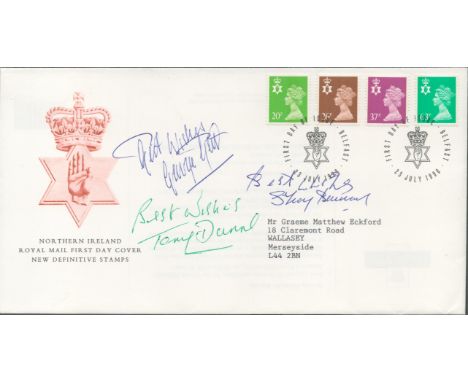 Football Manchester United Legends George Best, Tony Dunne and Shay Brennan multi signed Northern Ireland Royal Mail New Defi