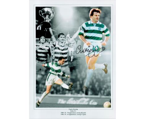 Football Charlie Nicholas signed 16x12 Celtic colourised montage print. Good condition. All autographs come with a Certificat
