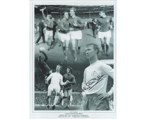 Football Jack Charlton signed 1966 World Cup Winner 16x12 black and white montage print. Good condition. All autographs come 