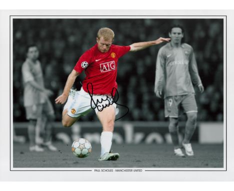 Football Paul Scholes signed 16x12 Manchester United colourised print. Good condition. All autographs come with a Certificate