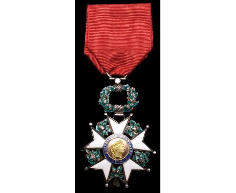 France, Légion d’Honneur, Knight’s breast badge by Monnaie de Paris, in silver, gold and enamels, with a single diamond set i