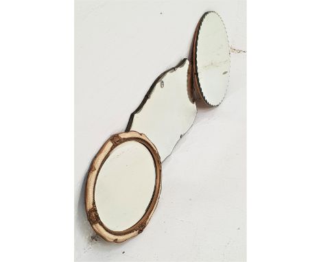 1950s RECTANGULAR WALL MIRRORwith a wavy edge, 65.5cm wide, a circular wall mirror with a scalloped edge, 45.5cm diameter, an