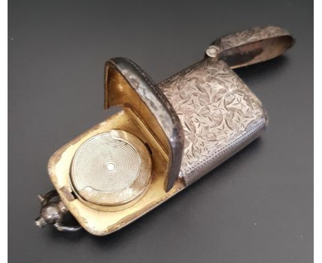 EDWAERD VII SILVER COMBINED SOVEREIGN CASE AND VESTAwith engraved ivy decoration overall and push button opener for sovereign