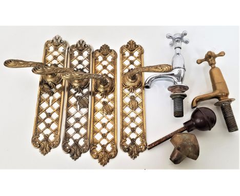 PAIR OF ELOBRATE DOOR HANDLESwith pierced finger plates and two other similar in gilt metal, together with an assortment of d