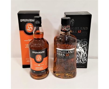 TWO BOTTLE OF SINGLE MALT SCOTCH WHISKYcomprising Springbank 10 year old, 70cl & 46%; and a Highland Park 12 year old viking 