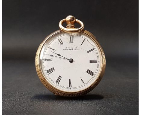 WALTHAM GOLD OPEN FACE POCKET WATCHwith a circular enamel dial with Roman numerals, the inside of the case marked '10C', the 