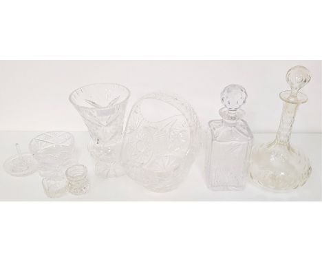 SELECTION OF CUT GLASS AND CRYSTALincluding an Edinburgh spill vase and rose bowl, two spirit decanters and stoppers, wine de