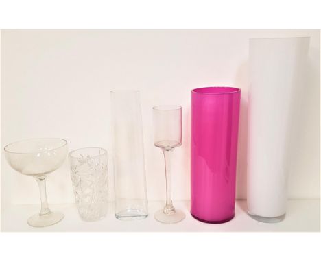 SELECTION OF GLASSWAREincluding a cut glass vase, 24.5cm high, tall oval vase, 46cm high, wine glass style candle holder, 40c