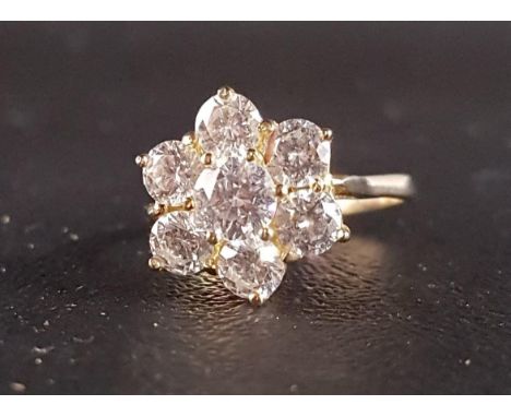 LARGE CZ CLUSTER RINGon nine carat gold shank, ring size Q 