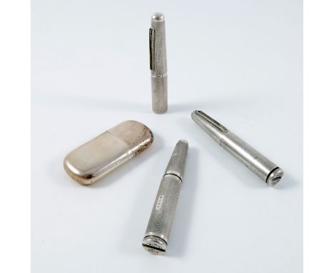 3 ENGINE TURNED SILVER POCKET LIGHTERS, BECK LONDON AND ONE OTHER SILVER LIGHTER