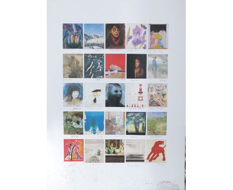 'FOUNDERS PRINT' LARGE LITHOGRAPH WITH 25 POSTCARD SIZE IMAGES EACH SIGNED BY ARTISTS INC. SONIA LAWSON, JOHN WRAGG, ELIZABET