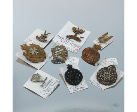 MILITARY  CAP BADGES 9 SPECIALIST REGIMENTS : 1ST ARMOURED MOTOR BATTERY, JEWISH 38/40TH, SAS, RNAS ARMOURED CAR, SEAC, NO1 D