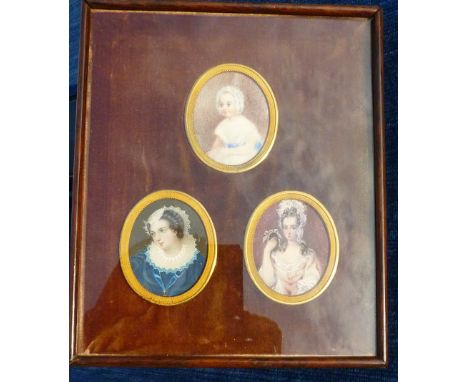3 PORTRAIT MINIATURES SET WITHIN A FRAME