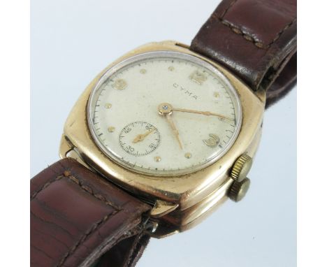 CYMA GENTS 9CT GOLD CUSHION SHAPED WRIST WATCH