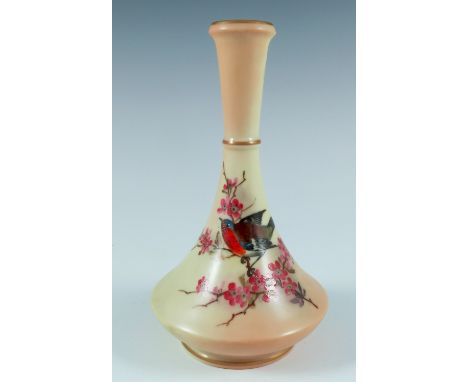 LOCKE &amp; CO. WORCESTER BLUSH IVORY VASE WITH ROBIN DECORATION