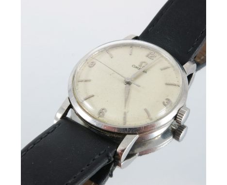 OMEGA VINTAGE GENTS STAINLESS STEEL WRIST WATCH WITH SWEEP SECOND HAND, WORKING CONDITION