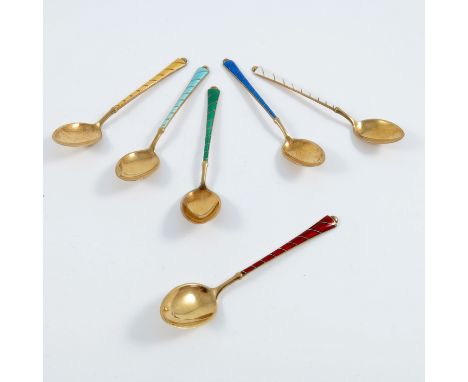 A SET OF 6 ELA DENMARK STERLING SILVER GILT SPOONS