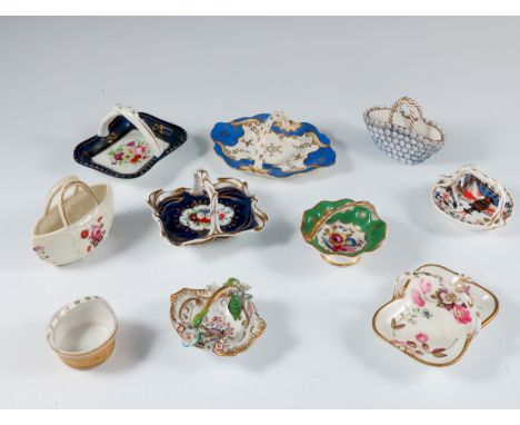 A COLLECTION OF MINIATURE BASKETS INC. SPODE, ALCOCK (?) CONTINENTAL ETC.