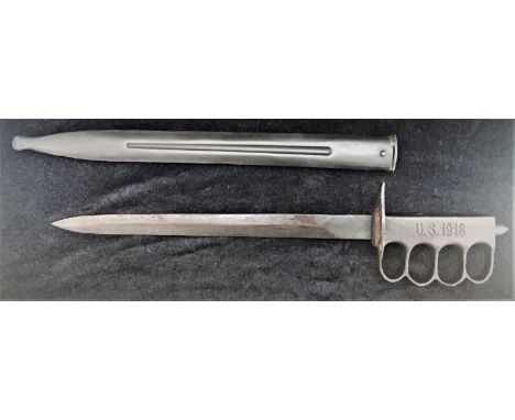 WW1 US TRENCH KNIFE,  KNUCKLEDUSTER KNIFE MARKED "U.S 1918", THE FULLERED BLADE MEASURES 10 INCHES LONG, COMPLETE WITH ORIGIN