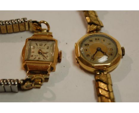 A Futura 18ct gold cased ladies tank watch having manual wind movement and on replacement bracelet together with an early 20t