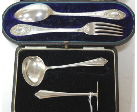 A Victorian silver two piece christening set comprising fork and spoon in fitted leather case together with one other (2) Con