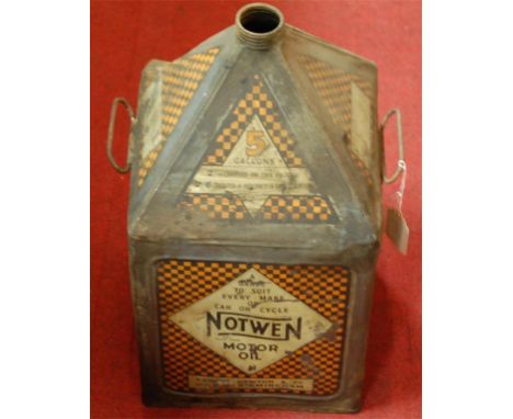 An early 20th century lithograph printed oil can advertising Notwen Motor Oil