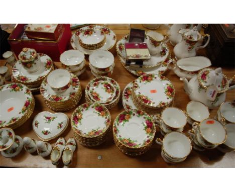 An extensive Royal Albert tea and dinner service, in the Old Country Roses pattern Condition Report / Extra Information Some 