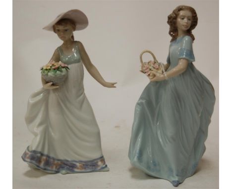 A Lladro figure of a flower girl printed mark impressed 6130 together with one other similar (2)