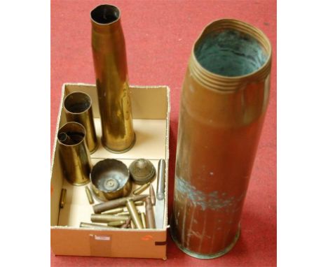 A post-WWII No.17 shell case; together with various other shell cases, spent ammunition etc 